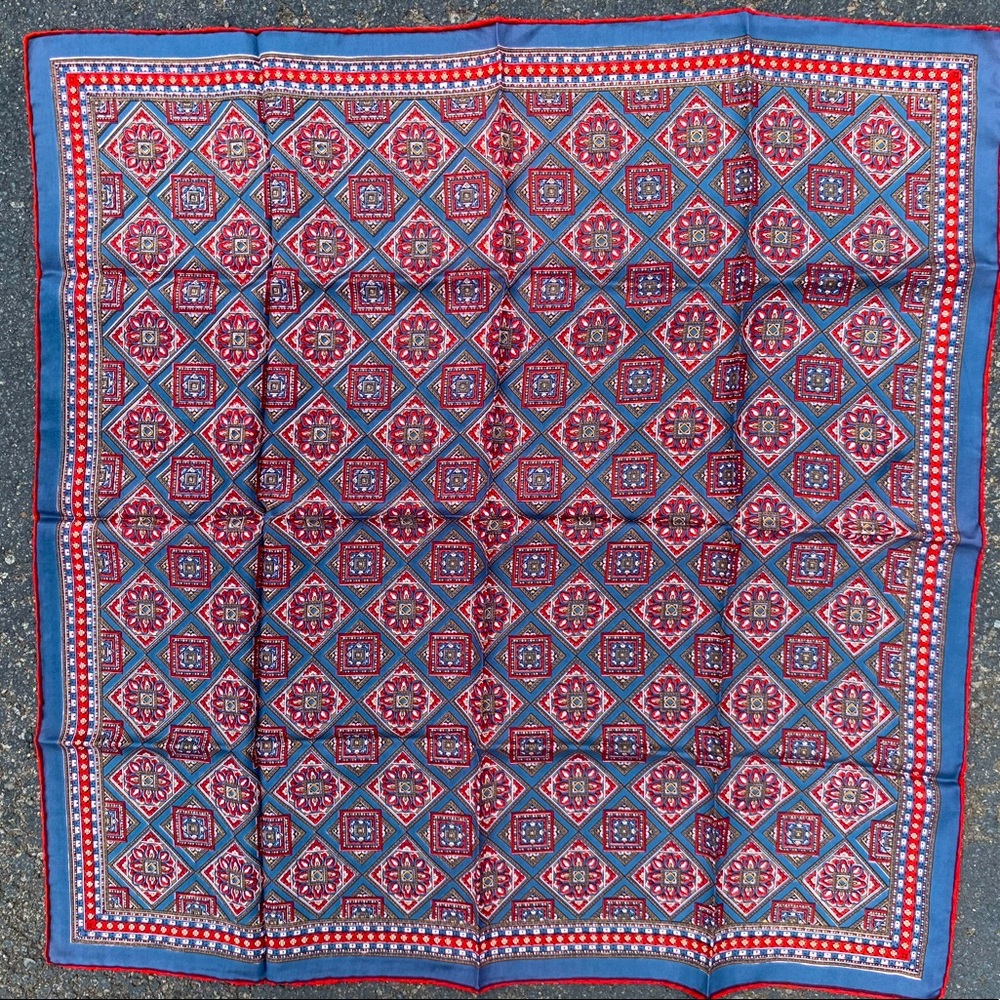 Vintage silk scarf light blue and red pattern! Light weight